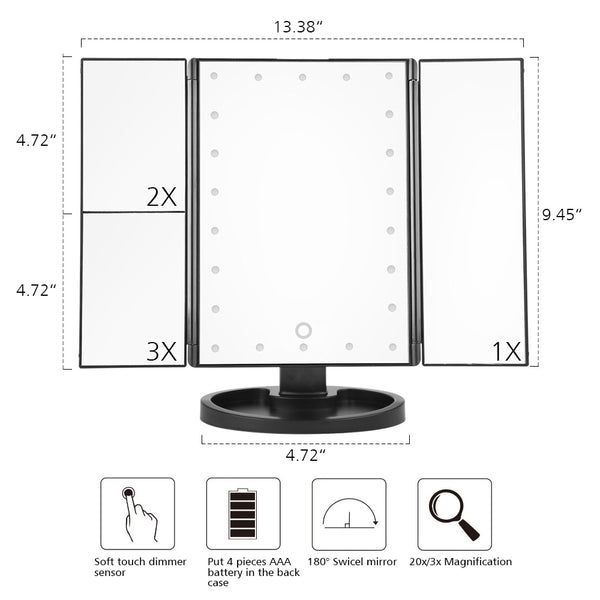 Tri-Fold Vanity Mirror with LED